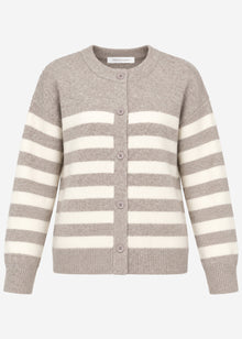 Gestreifter Cardigan mit Passe - taupe