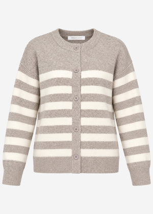 Gestreifter Cardigan mit Passe - taupe