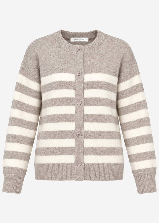 Gestreifter Cardigan mit Passe - taupe