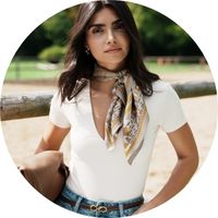 Women's white V-neck bodysuit, styled with jeans and a floral scarf – Bodysuits by SASSYCLASSY