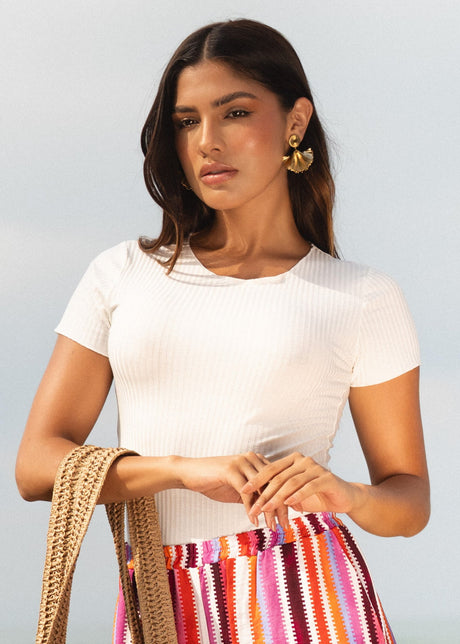 Ribbed jersey T-shirt - off-white