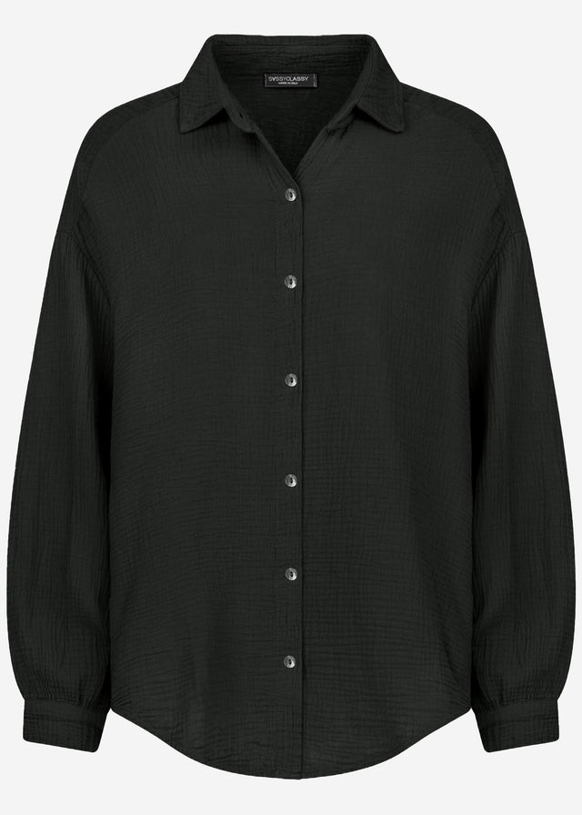 Musselin Bluse oversize, kurz - schwarz
