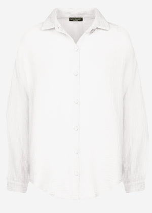Musselin Bluse oversize, kurz, weiß
