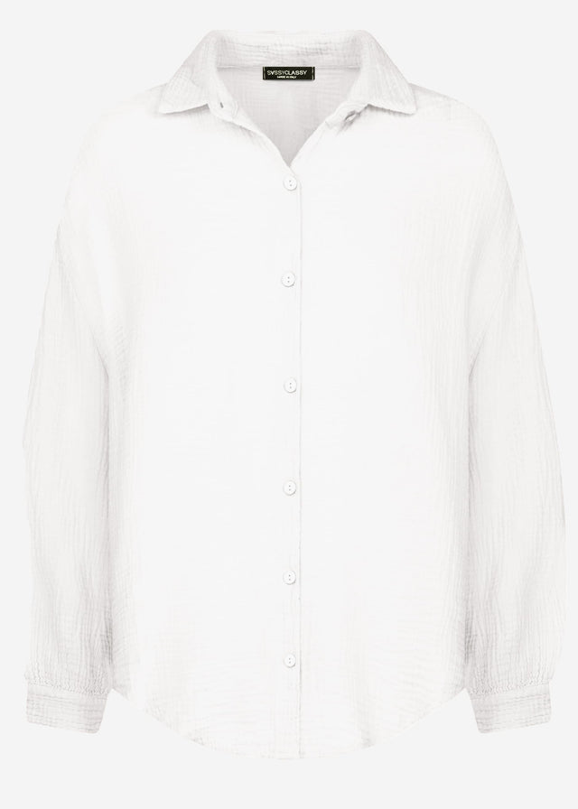 Musselin Bluse oversize, kurz - weiß