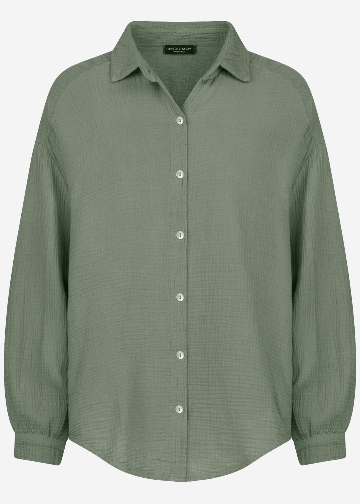 Muslin blouse oversize, short, sage green