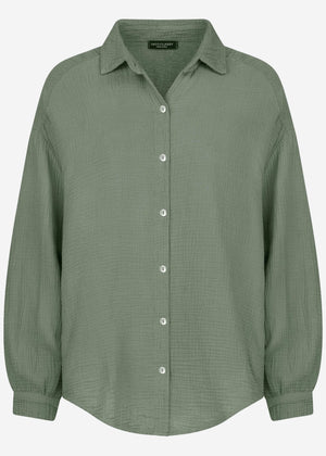 Muslin blouse oversize, short, sage green