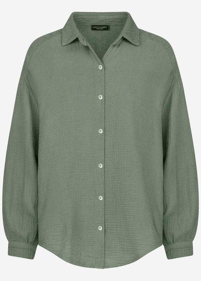 Musselin Bluse oversize, kurz - salbeigrün
