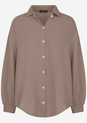 Musselin Bluse oversize, kurz, taupe