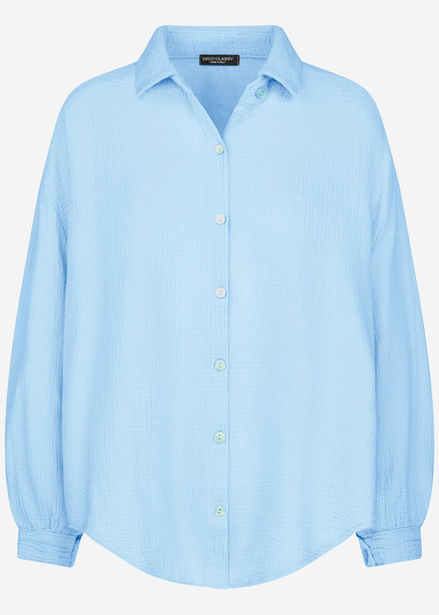 Musselin Bluse oversize, kurz - hellblau