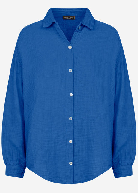Musselin Bluse oversize, kurz - royalblau