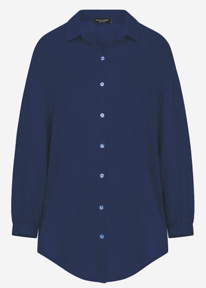 Musselin Bluse oversize, dunkelblau