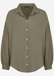 Musselin Bluse oversize, kurz - khaki