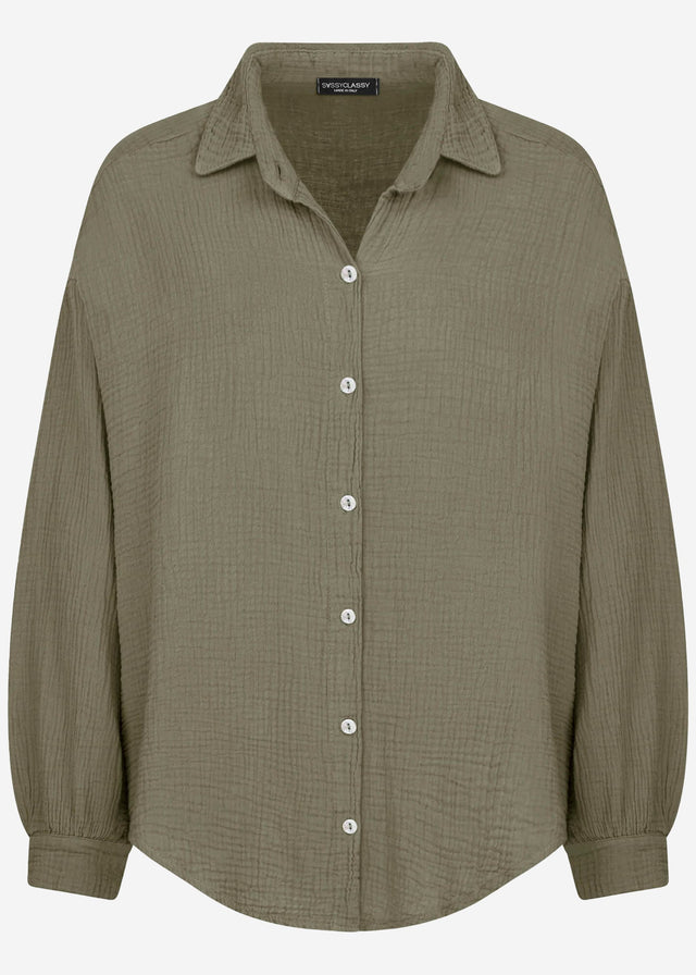 Musselin Bluse oversize, kurz - khaki