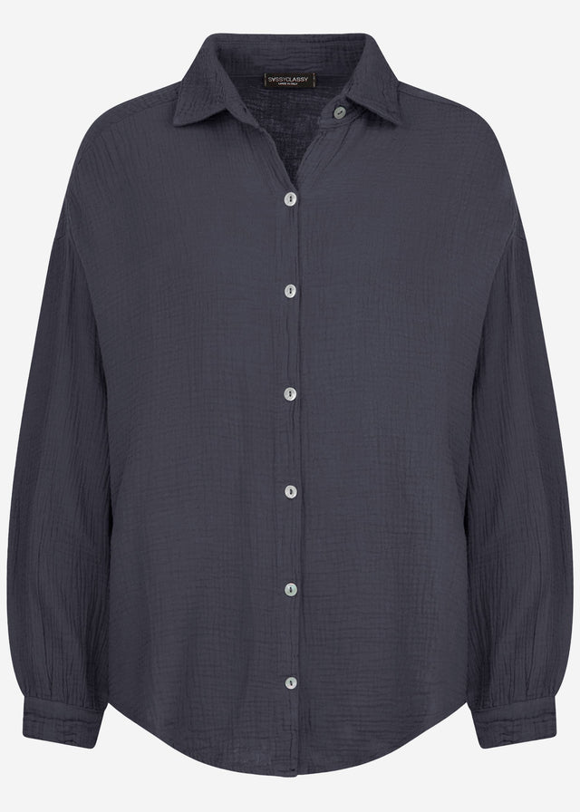 Musselin Bluse oversize, kurz - dunkelgrau