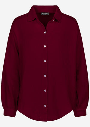 Muslin blouse oversize, short, dark red