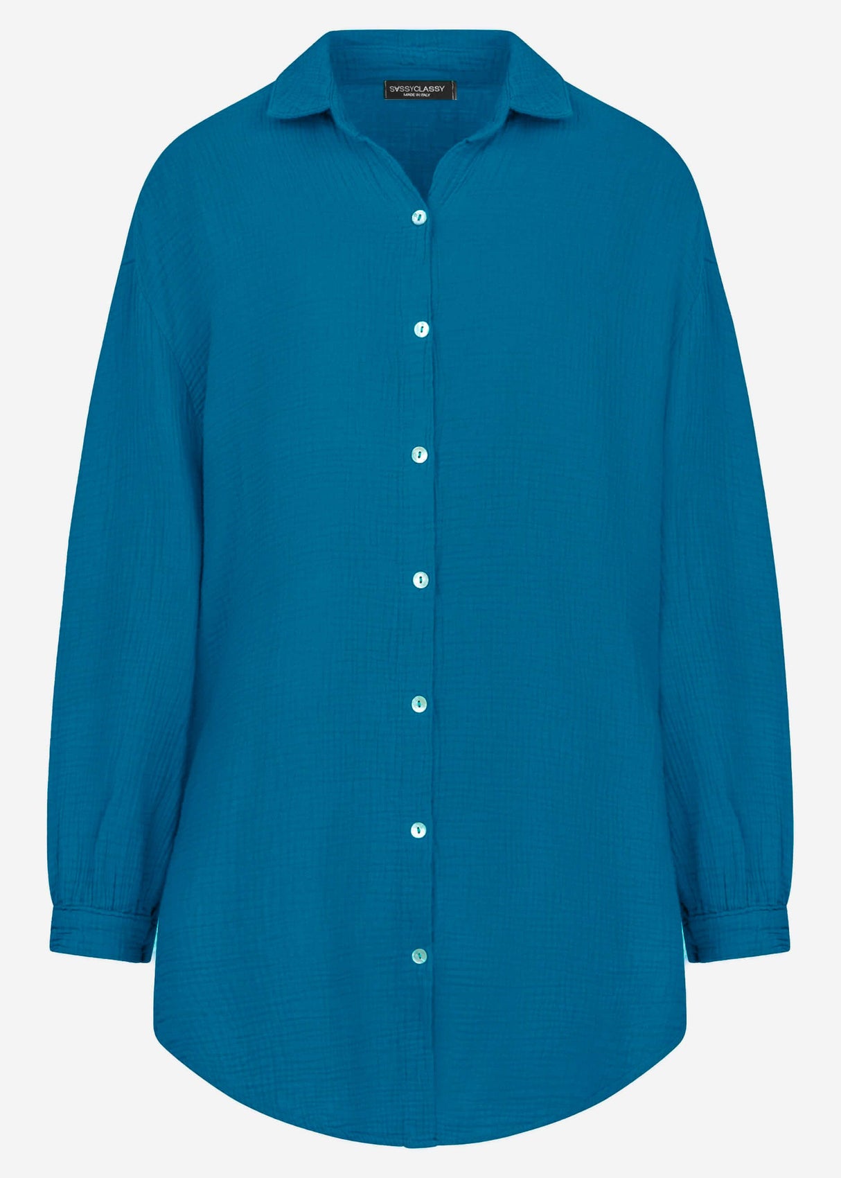 Muslin blouse oversize, petrol blue