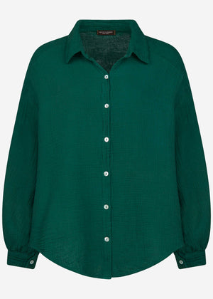 Muslin blouse oversize, short, dark green