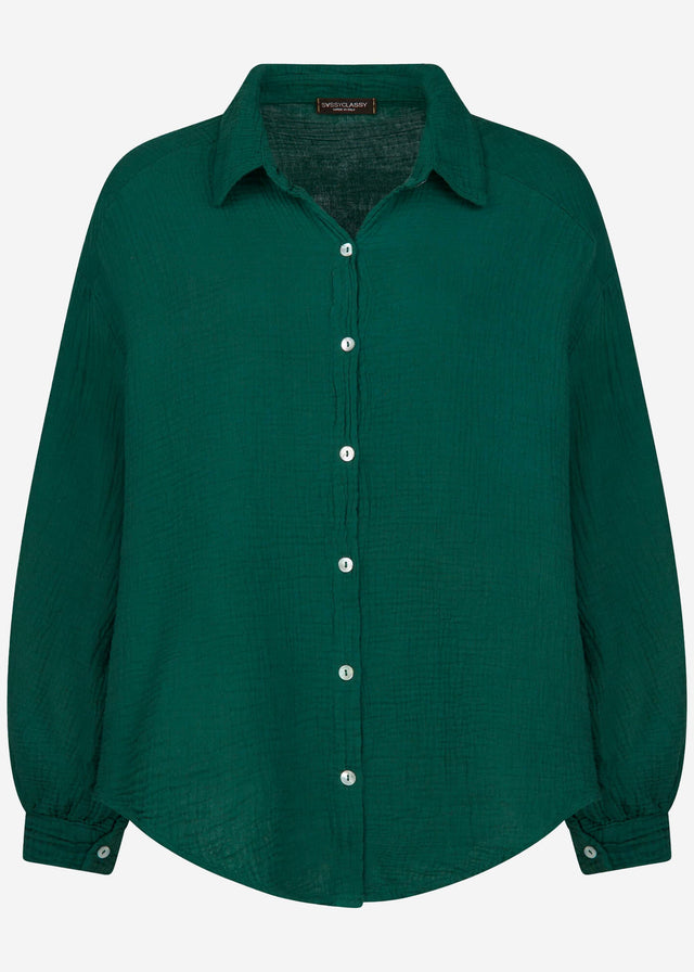 Musselin Bluse oversize, kurz - dunkelgrün