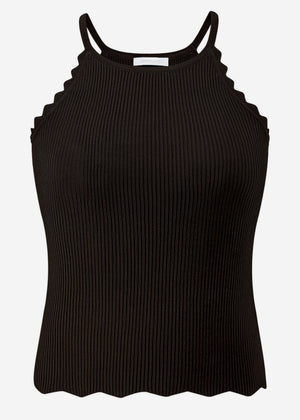 Strick Top mit Bogenkante, schwarz