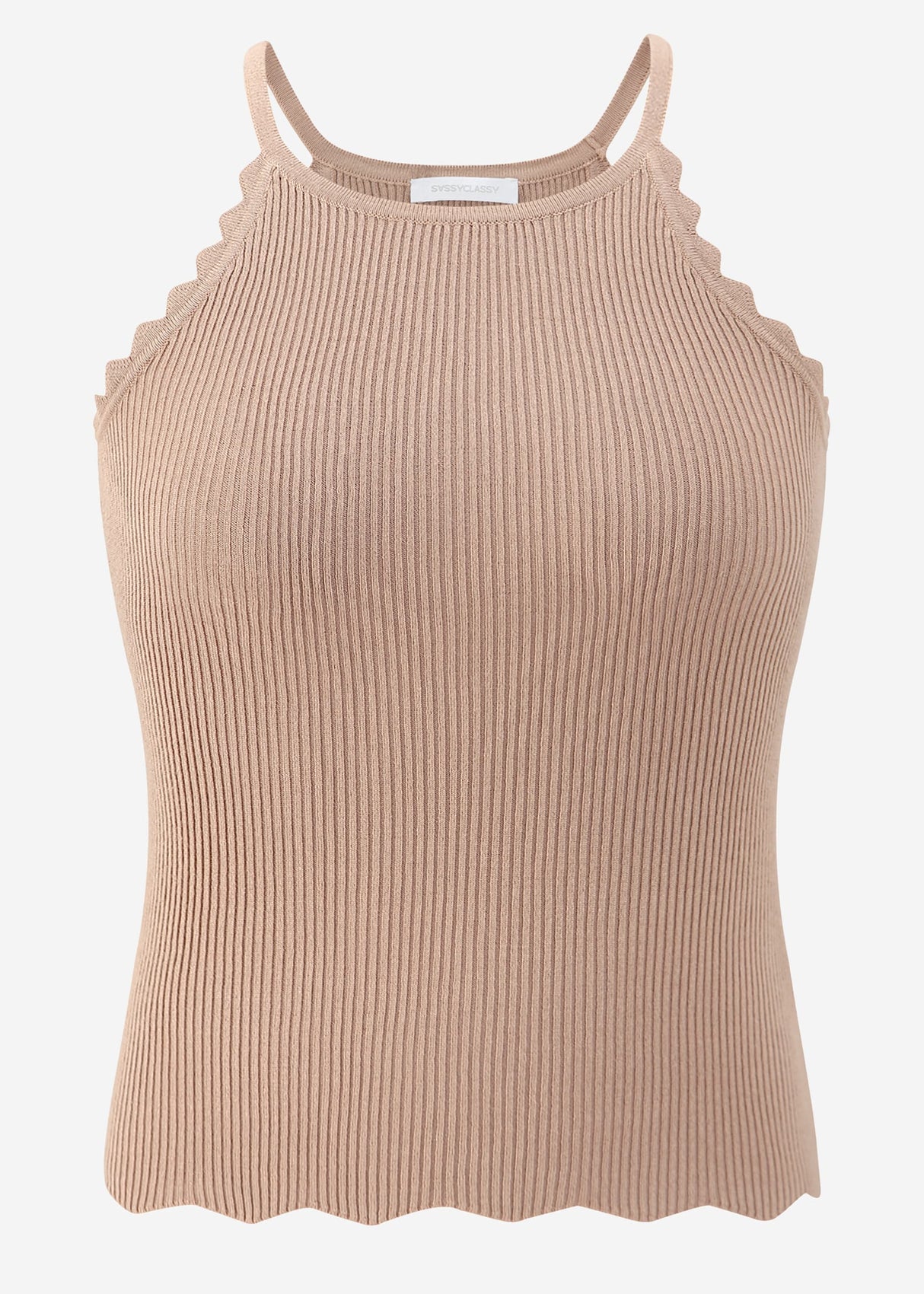 Strick Top mit Bogenkante, camel