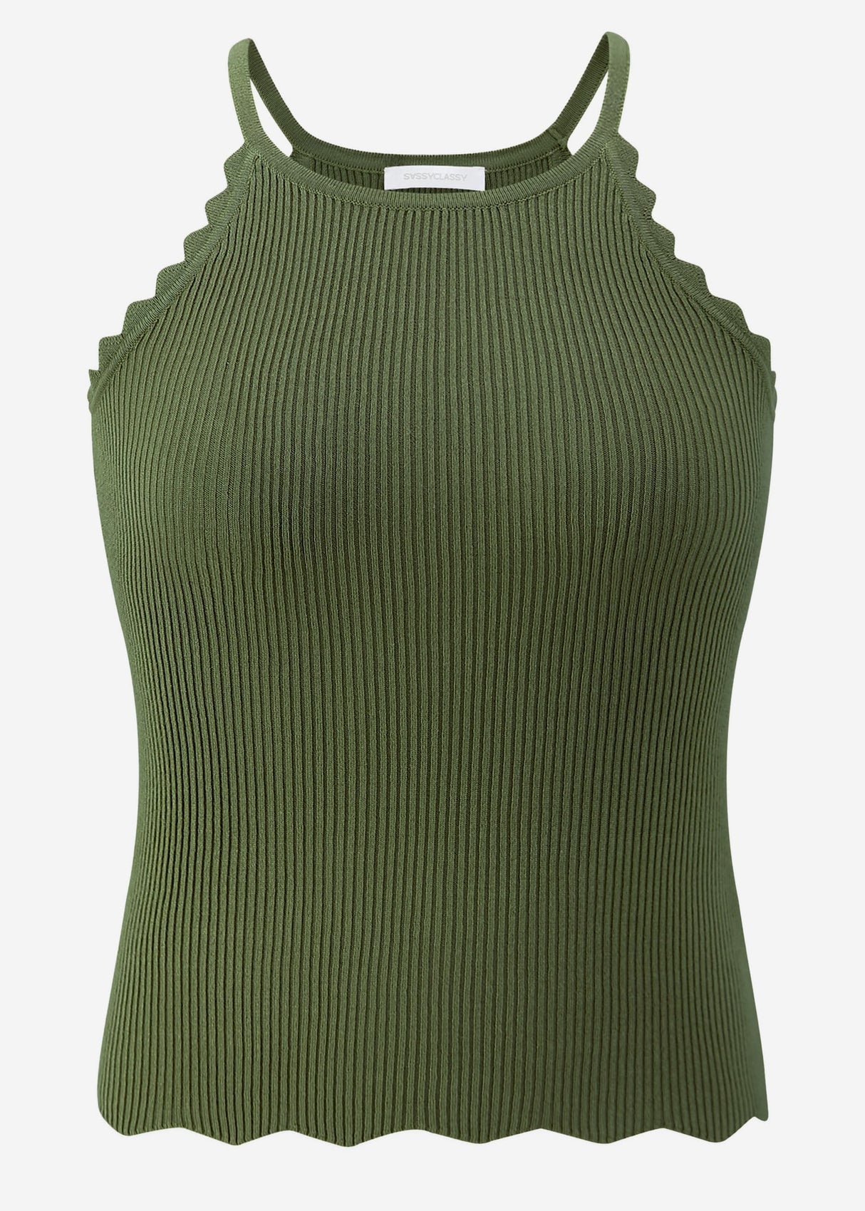 Strick Top mit Bogenkante, khaki