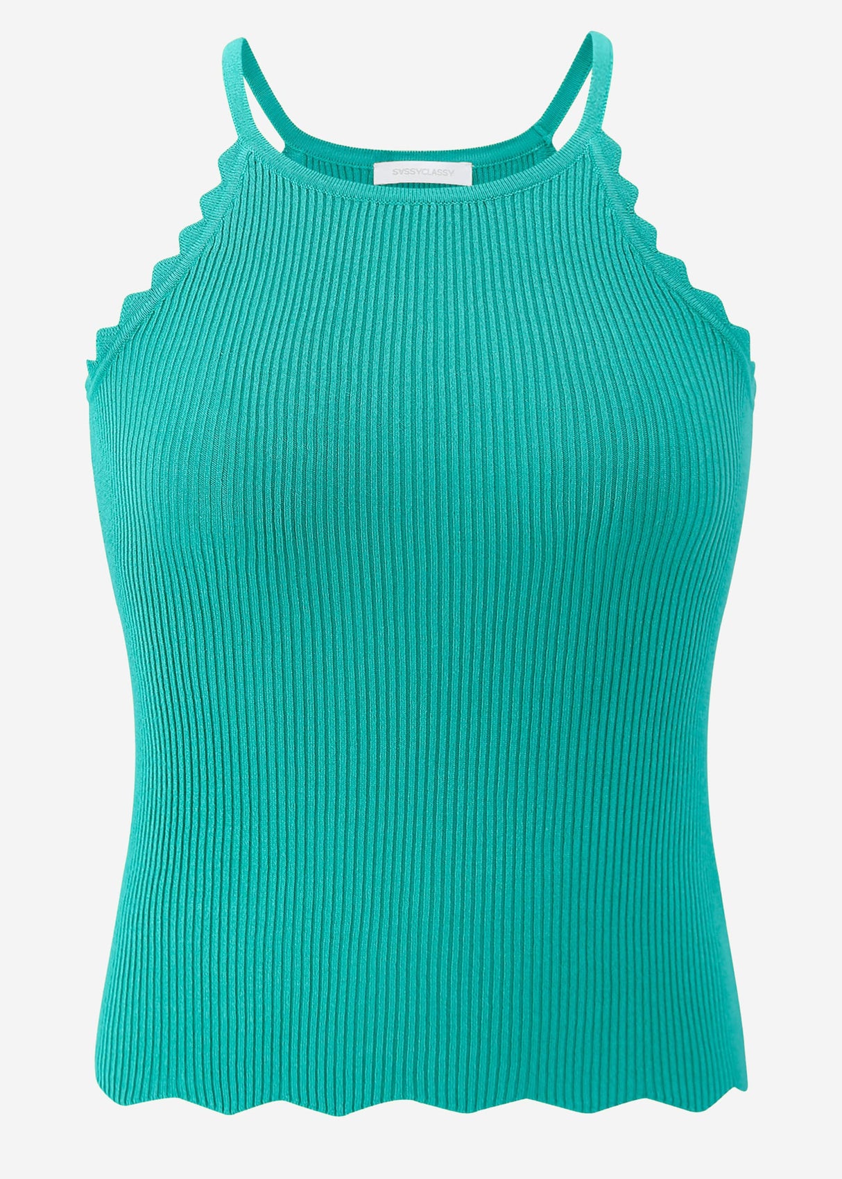 Strick Top mit Bogenkante, türkis