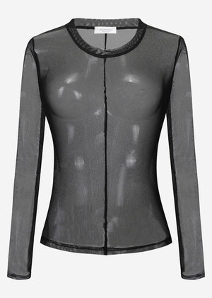 Langarmshirt in Netz-Optik, schwarz