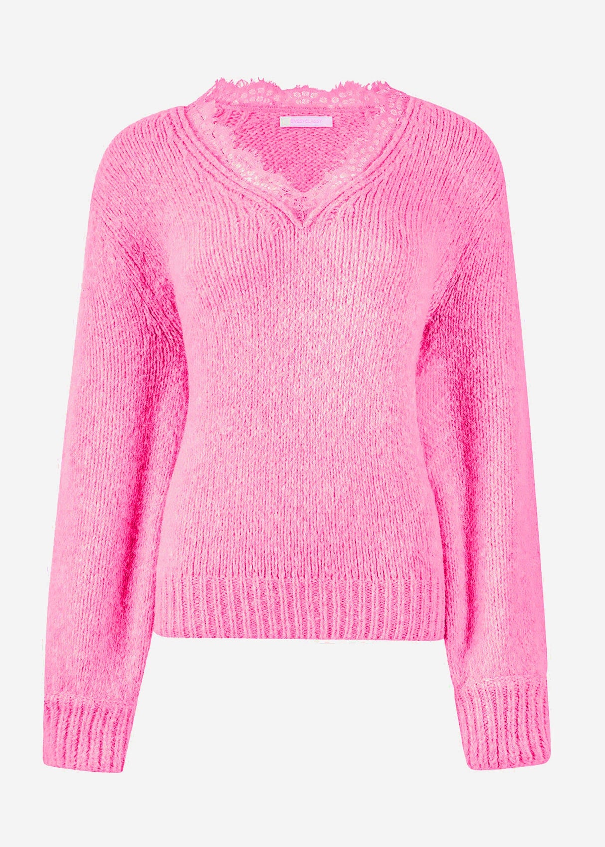 Pullover mit Spitzen-Ausschnitt - pink