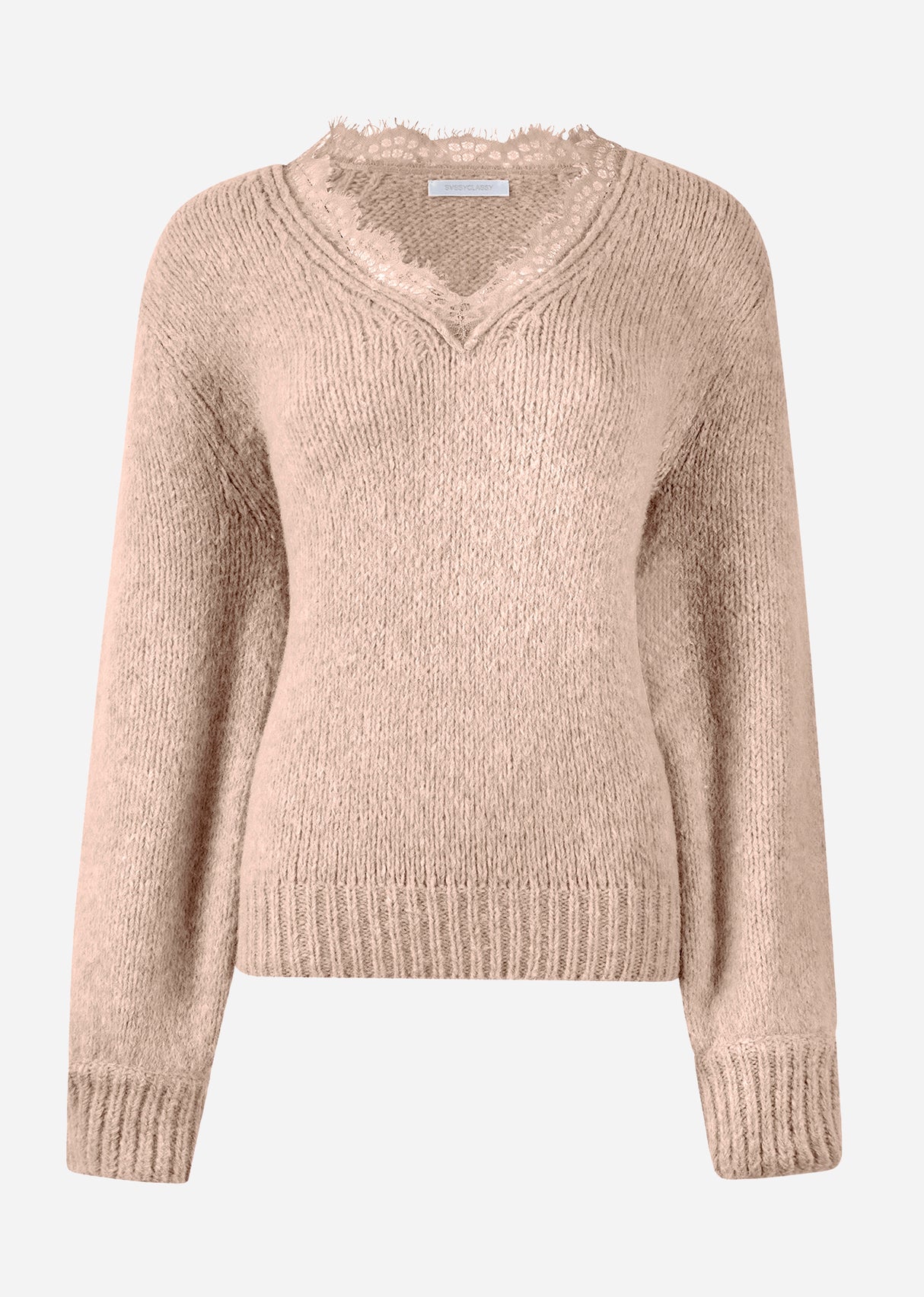 Pullover mit Spitzen-Ausschnitt - beige