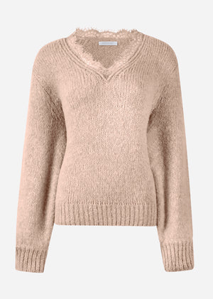 Pullover mit Spitzen-Ausschnitt - beige