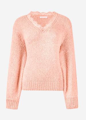 Pullover mit Spitzen-Ausschnitt - hellrosa