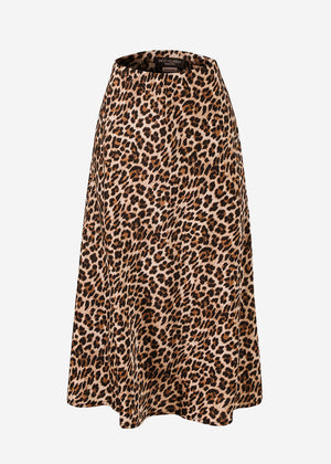 Satin skirt with leopard print, brown