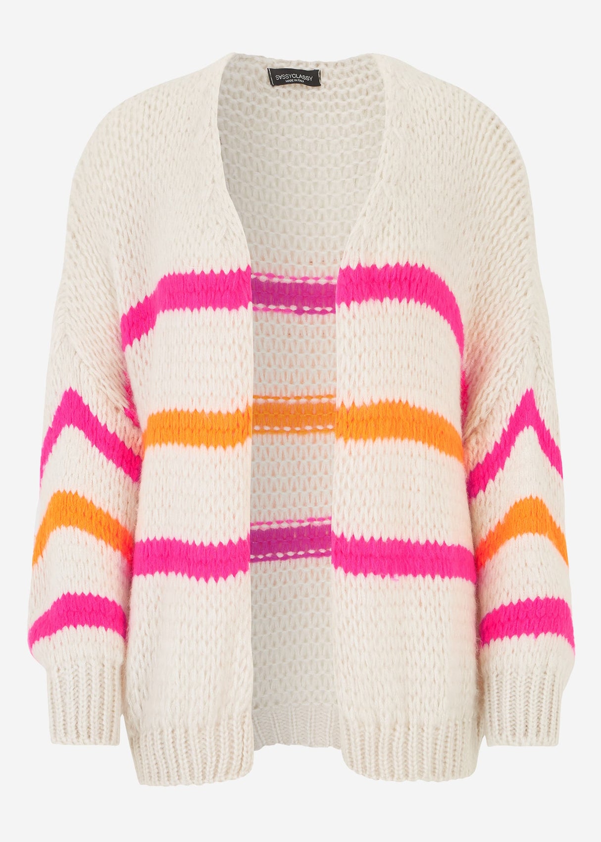 Oversize Cardigan mit pink und orange Streifen, offwhite