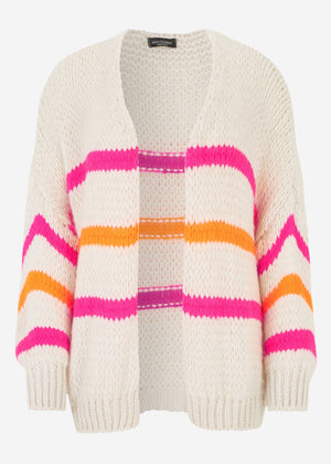 Oversize Cardigan mit pink und orange Streifen, offwhite