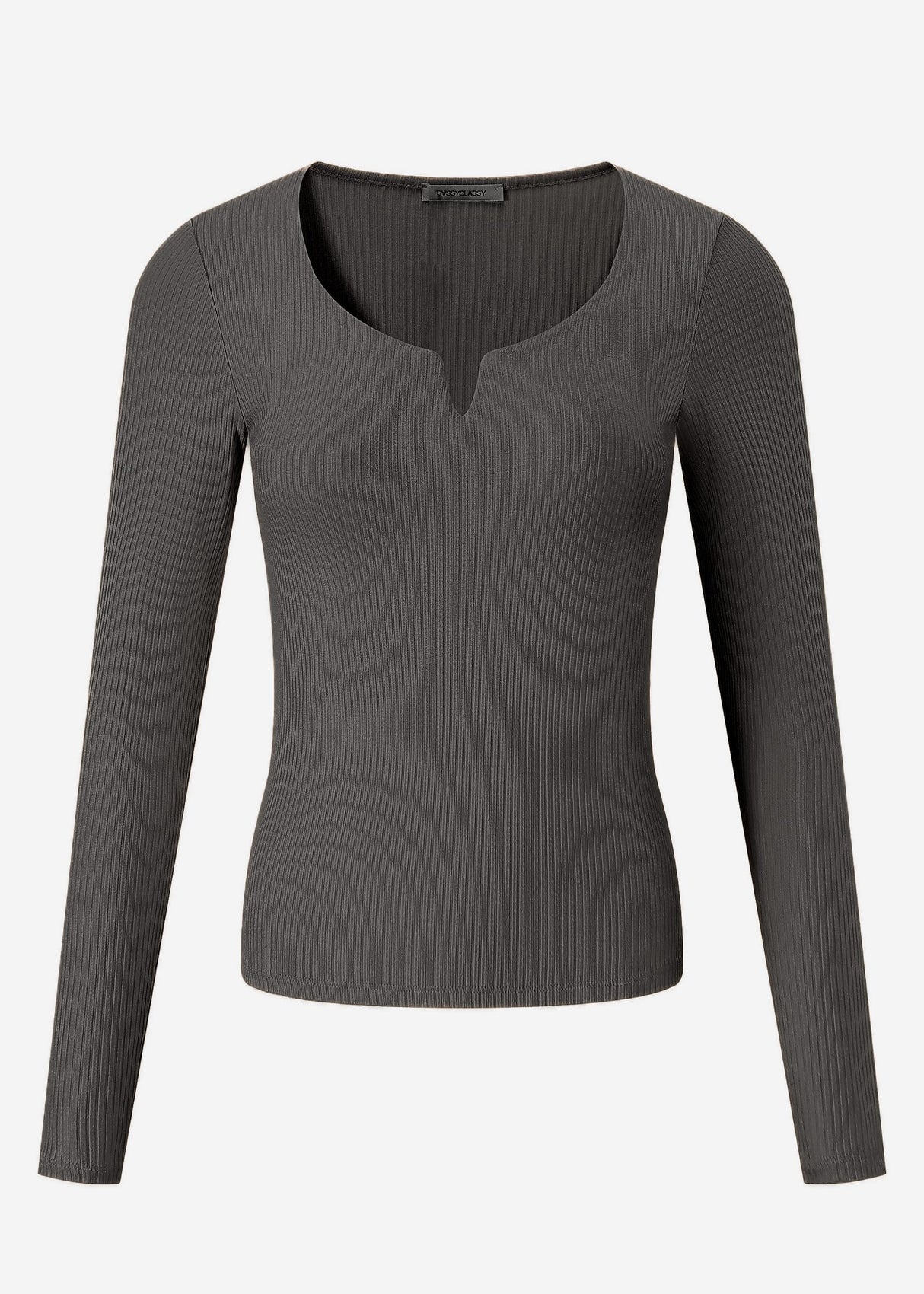 Geripptes Langarmshirt - dunkelgrau