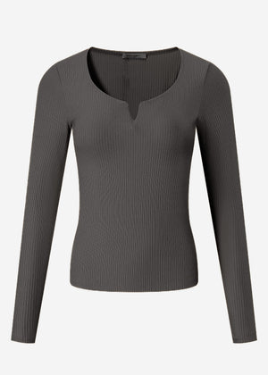 Geripptes Langarmshirt - dunkelgrau