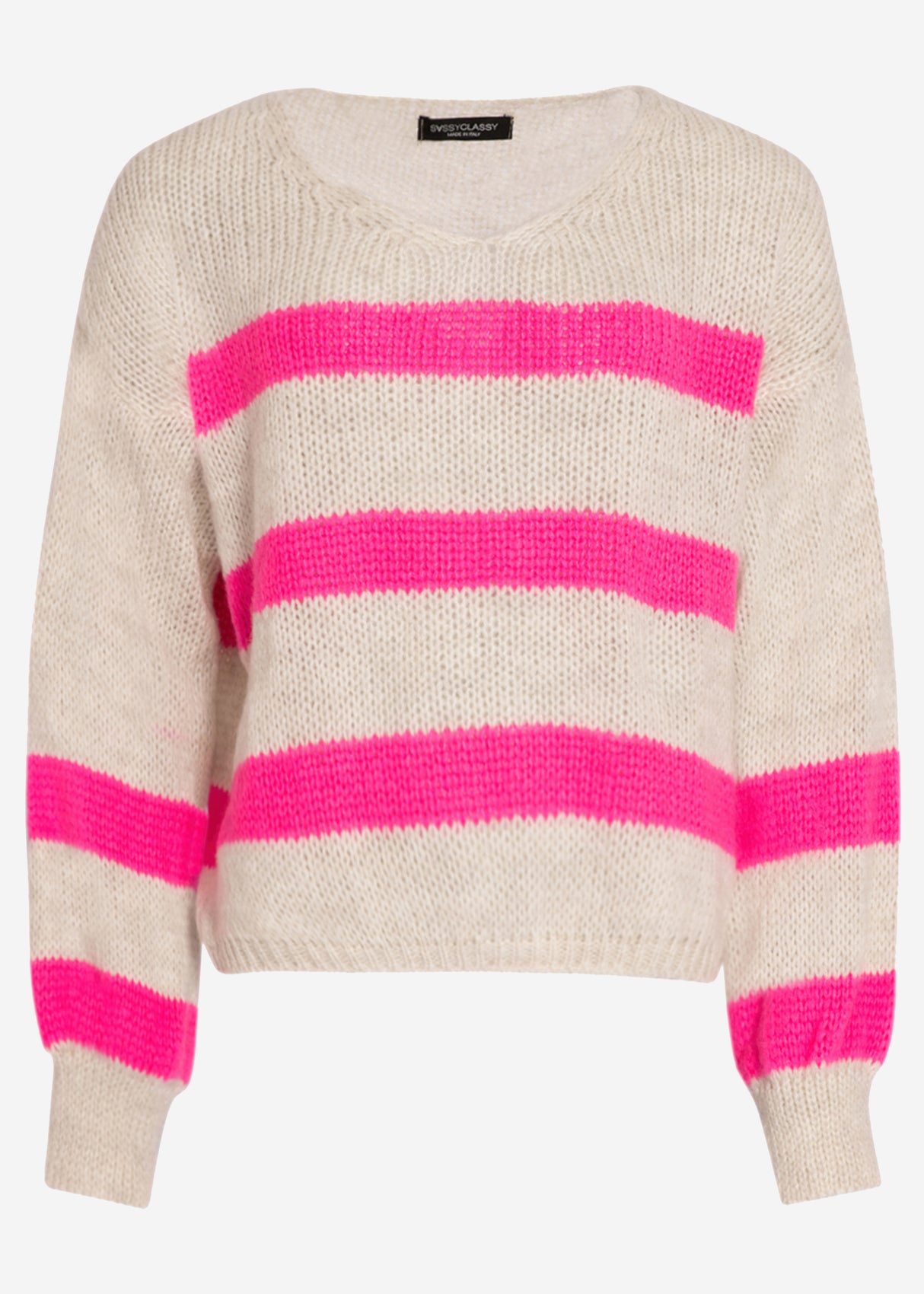 Pullover mit pink Streifen - hellbeige