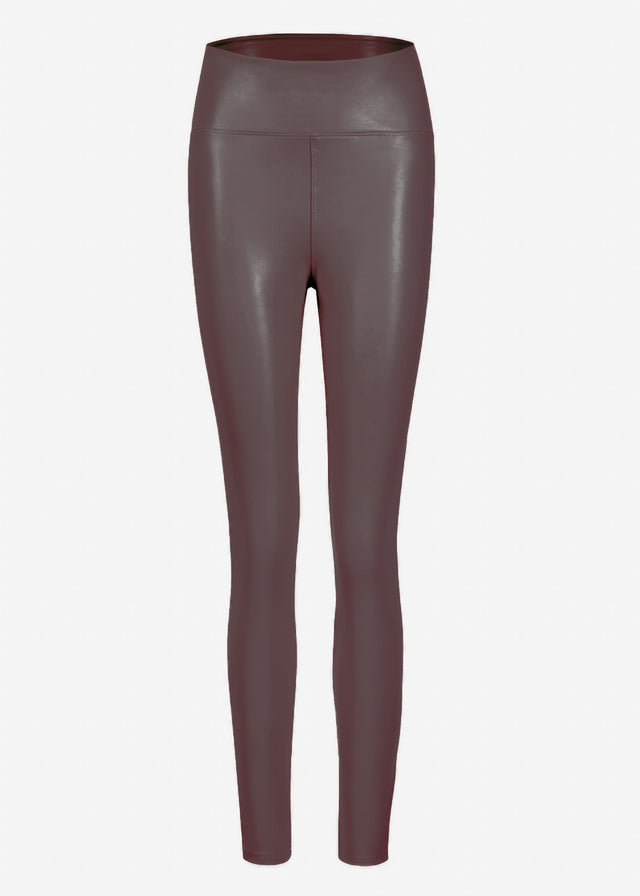 High-Rise Thermo Lederleggings mit breitem Bund - dunkelbraun