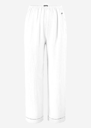 Muslin pajama pants with lace trim - light beige
