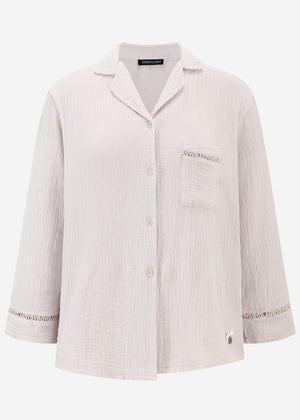 Musselin Pyjamabluse mit Spitzenborte - hellbeige