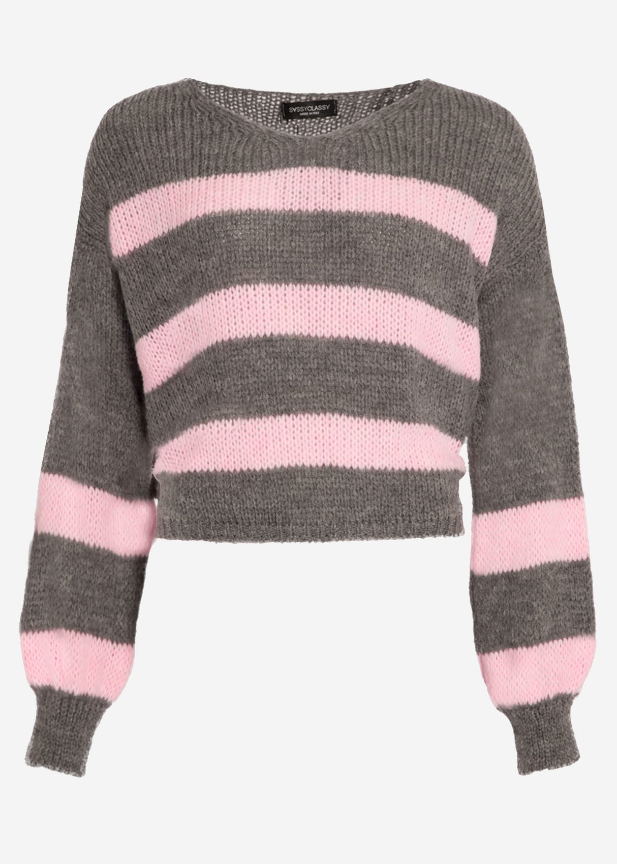 Pullover mit rosa Streifen - grau