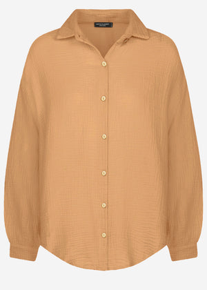Muslin blouse oversize short - light brown