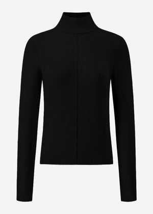 Langarmshirt mit Rollkragen und Biese - schwarz
