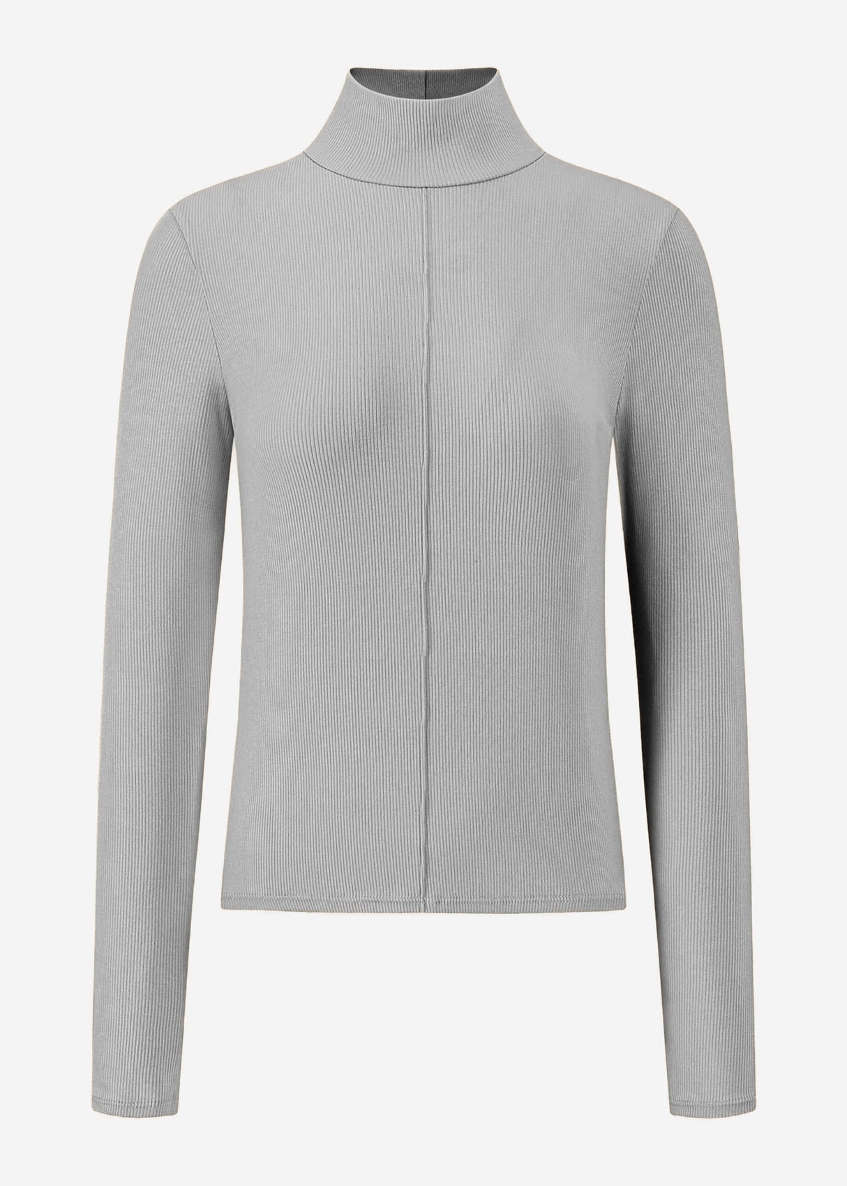 Langarmshirt mit Rollkragen und Biese - grau