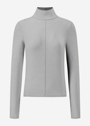 Langarmshirt mit Rollkragen und Biese - grau