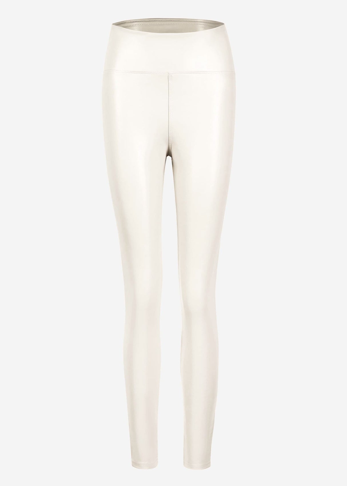 High-Rise Thermo Lederleggings mit breitem Bund - offwhite