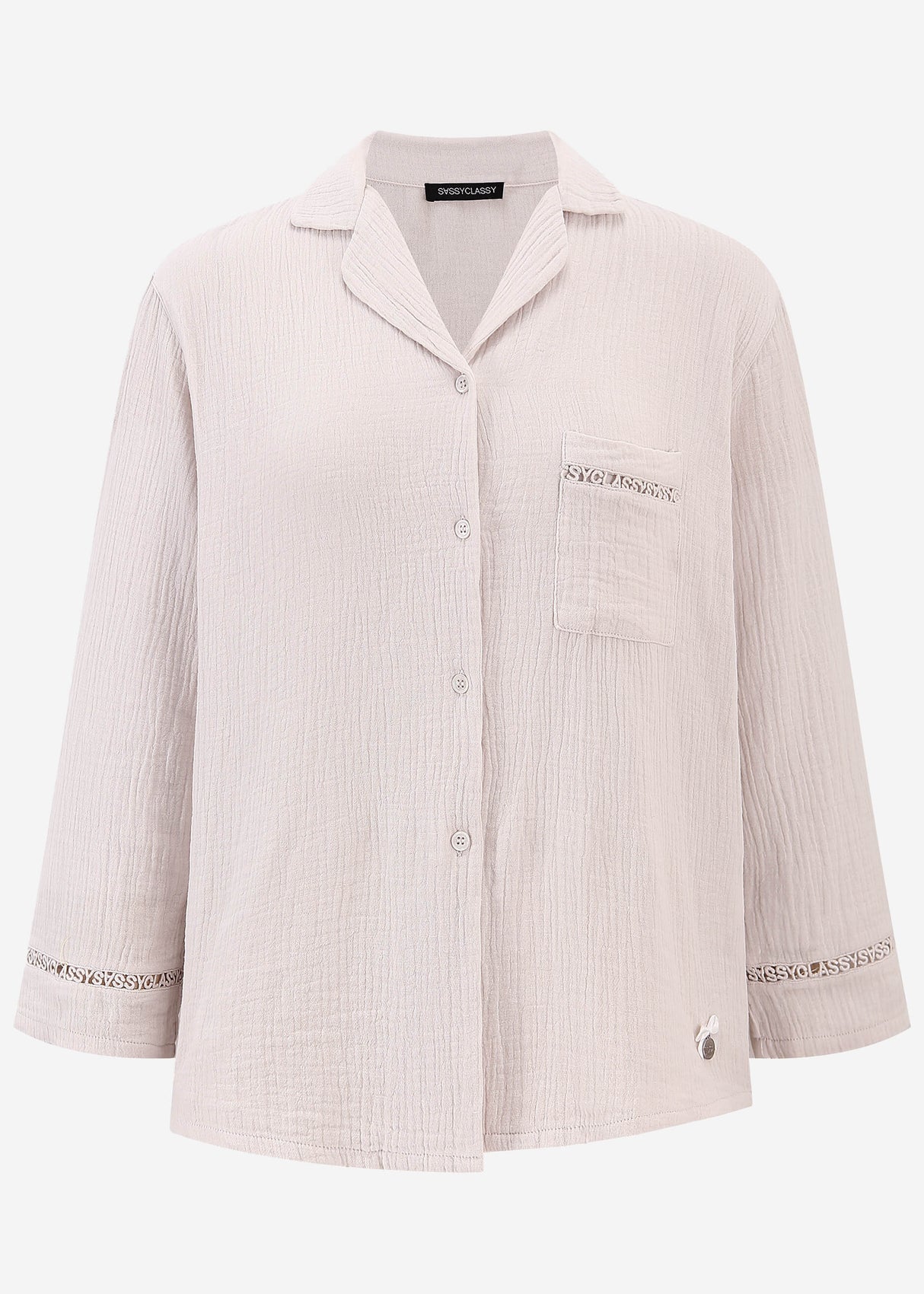 Musselin Pyjamabluse mit Spitzenborte - altrosa
