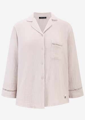 Musselin Pyjamabluse mit Spitzenborte - altrosa