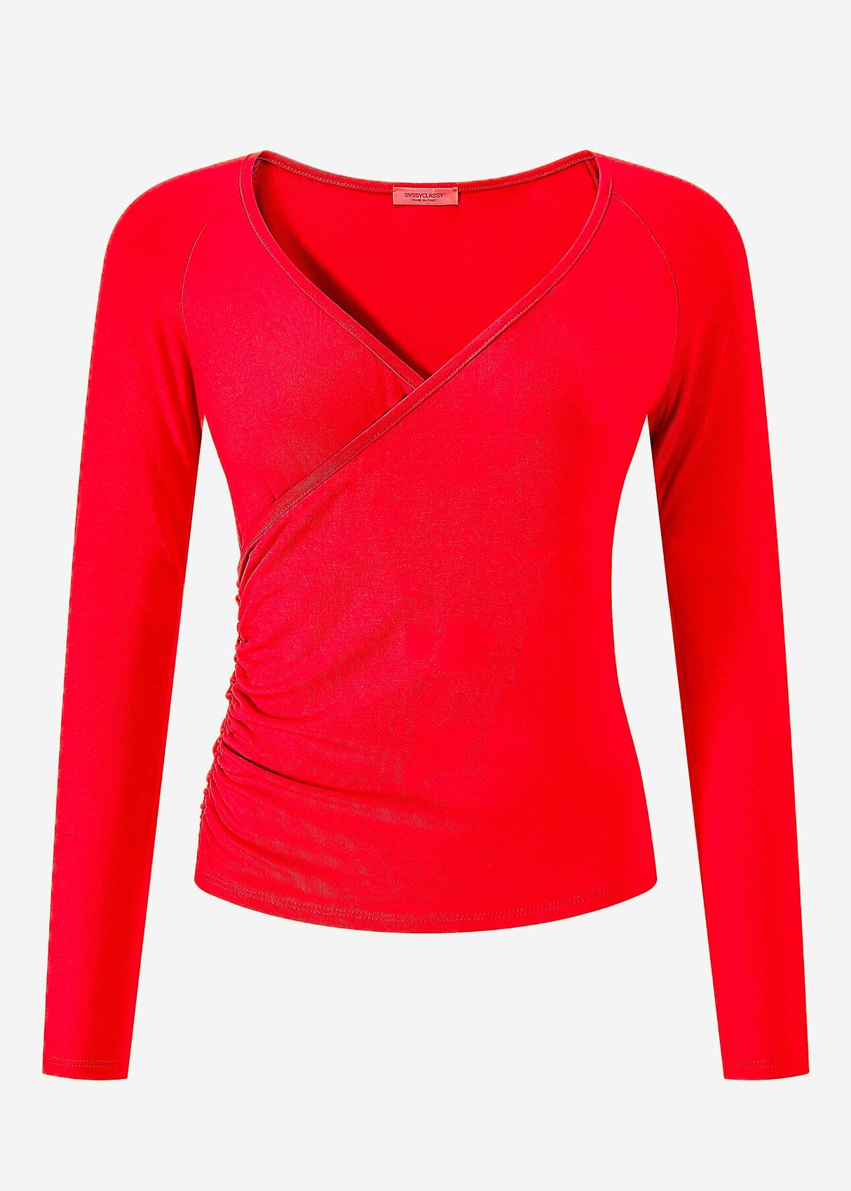 Long-sleeved shirt with wrap look - red