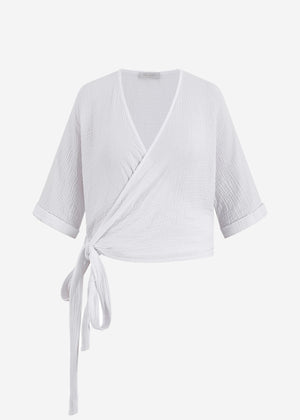 Musselin Bluse zum Wickeln - weiß